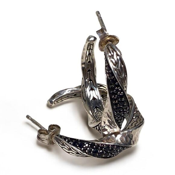 John Hardy Black Spinel Sterling Silver Hoop Earrings